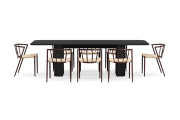 Kopparbo Spisebord 200-260 cm Uttrekkbart med 8 Winston Spisestoler - Svart / Beige / Metallben Røkt eik - Møbler - Bord - Spisegruppe