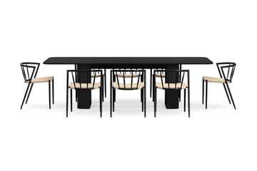 Kopparbo Spisebord 200-260 cm Uttrekkbart med 8 Winston Spisestoler - Svart / Beige / Metallben Svart - Møbler - Bord - Spisegruppe