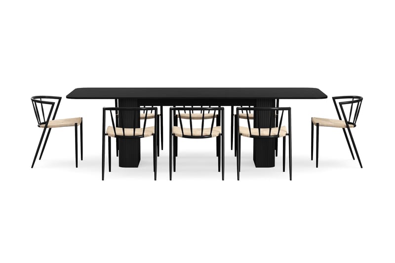 Kopparbo Spisebord 200-260 cm Uttrekkbart med 8 Winston Spisestoler - Svart / Beige / Metallben Svart - Møbler - Bord - Spisegruppe