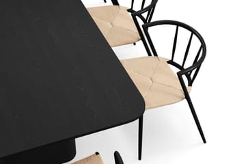 Kopparbo Spisebord 200-260 cm Uttrekkbart med 8 Winston Spisestoler - Svart / Beige / Metallben Svart - Møbler - Bord - Spisegruppe