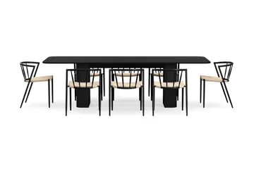 Kopparbo Spisebord 200-260 cm Uttrekkbart med 8 Winston Spisestoler - Svart / Beige / Metallben Svart - Møbler - Bord - Spisegruppe