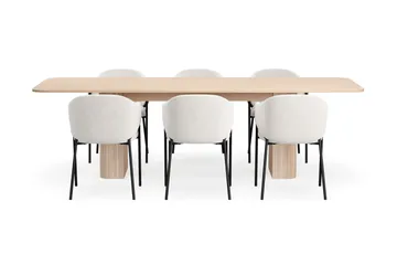 Kopparbo Spisebord 200-260 cm Uttrekkbart med ileggsplate med 6 Filip Spisestoler - Hvit / Hvit Bouclé - Møbler - Bord - Spisegruppe