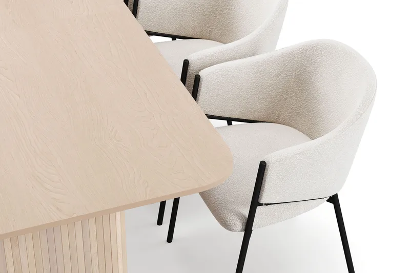 Kopparbo Spisebord 200-260 cm Uttrekkbart med ileggsplate med 6 Filip Spisestoler - Hvit / Hvit Bouclé - Møbler - Bord - Spisegruppe