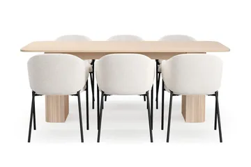 Kopparbo Spisebord 200-260 cm Uttrekkbart med ileggsplate med 6 Filip Spisestoler - Hvit / Hvit Bouclé - Møbler - Bord - Spisegruppe