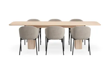 Kopparbo Spisebord 200-260 cm Uttrekkbart med ileggsplate med 6 Filip Spisestoler - Hvit / Taupe Bouclé - Møbler - Bord - Spisegruppe