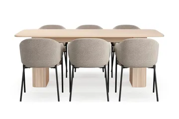 Kopparbo Spisebord 200-260 cm Uttrekkbart med ileggsplate med 6 Filip Spisestoler - Hvit / Taupe Bouclé - Møbler - Bord - Spisegruppe
