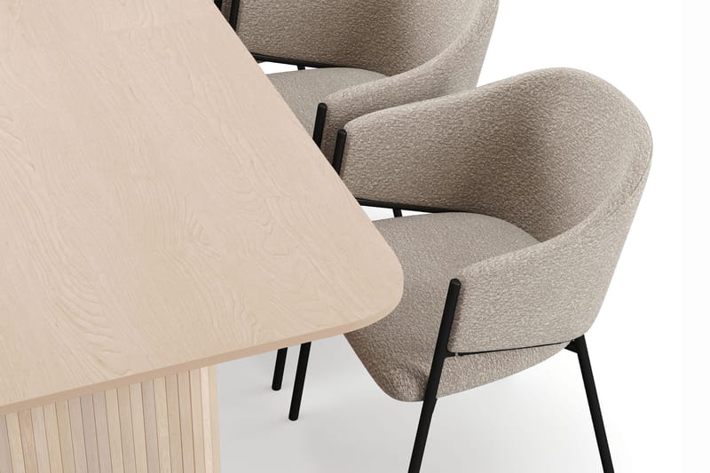 Kopparbo Spisebord 200-260 cm Uttrekkbart med ileggsplate med 6 Filip Spisestoler - Hvit / Taupe Bouclé - Møbler - Bord - Spisegruppe