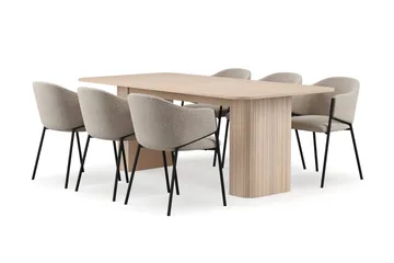 Kopparbo Spisebord 200-260 cm Uttrekkbart med ileggsplate med 6 Filip Spisestoler - Hvit / Taupe Bouclé - Møbler - Bord - Spisegruppe