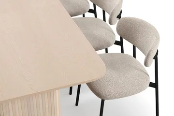 Kopparbo Spisebord 200-260 cm Uttrekkbart med ileggsplate med 6 Lucy Spisestoler - Hvit / Greige Bouclé / Metallben Svart - Møbler - Bord - Spisegruppe