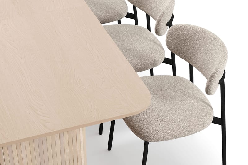 Kopparbo Spisebord 200-260 cm Uttrekkbart med ileggsplate med 6 Lucy Spisestoler - Hvit / Greige Bouclé / Metallben Svart - Møbler - Bord - Spisegruppe