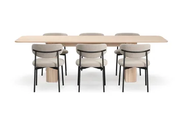 Kopparbo Spisebord 200-260 cm Uttrekkbart med ileggsplate med 6 Lucy Spisestoler - Hvit / Greige Bouclé / Metallben Svart - Møbler - Bord - Spisegruppe