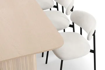 Kopparbo Spisebord 200-260 cm Uttrekkbart med ileggsplate med 6 Lucy Spisestoler - Hvit / Hvit Bouclé / Metallben Svart - Møbler - Bord - Spisegruppe