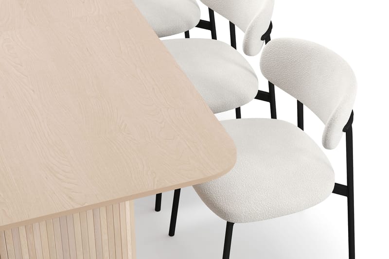 Kopparbo Spisebord 200-260 cm Uttrekkbart med ileggsplate med 6 Lucy Spisestoler - Hvit / Hvit Bouclé / Metallben Svart - Møbler - Bord - Spisegruppe