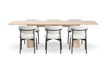 Kopparbo Spisebord 200-260 cm Uttrekkbart med ileggsplate med 6 Lucy Spisestoler - Hvit / Hvit Bouclé / Metallben Svart - Møbler - Bord - Spisegruppe