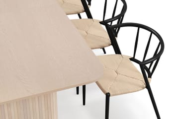 Kopparbo Spisebord 200-260 cm Uttrekkbart med ileggsplate med 6 Winston Spisestoler - Hvit / Beige / Metallben Svart - Møbler - Bord - Spisegruppe