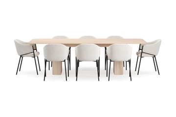 Kopparbo Spisebord 200-260 cm Uttrekkbart med ileggsplate med 8 Filip Spisestoler - Hvit / Hvit Bouclé - Møbler - Bord - Spisegruppe