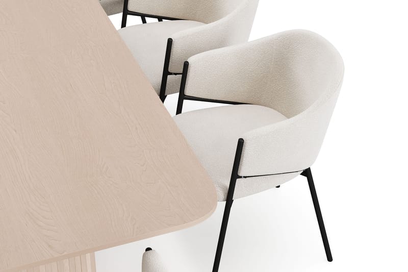 Kopparbo Spisebord 200-260 cm Uttrekkbart med ileggsplate med 8 Filip Spisestoler - Hvit / Hvit Bouclé - Møbler - Bord - Spisegruppe