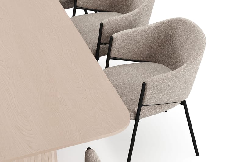 Kopparbo Spisebord 200-260 cm Uttrekkbart med ileggsplate med 8 Filip Spisestoler - Hvit / Taupe Bouclé - Møbler - Bord - Spisegruppe
