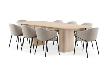 Kopparbo Spisebord 200-260 cm Uttrekkbart med ileggsplate med 8 Filip Spisestoler - Hvit / Taupe Bouclé - Møbler - Bord - Spisegruppe