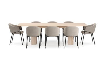 Kopparbo Spisebord 200-260 cm Uttrekkbart med ileggsplate med 8 Filip Spisestoler - Hvit / Taupe Bouclé - Møbler - Bord - Spisegruppe