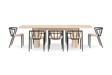 Kopparbo Spisebord 200-260 cm Uttrekkbart med ileggsplate med 8 Winston Spisestoler - Hvit / Beige / Metallben Svart - Møbler - Bord - Spisegruppe