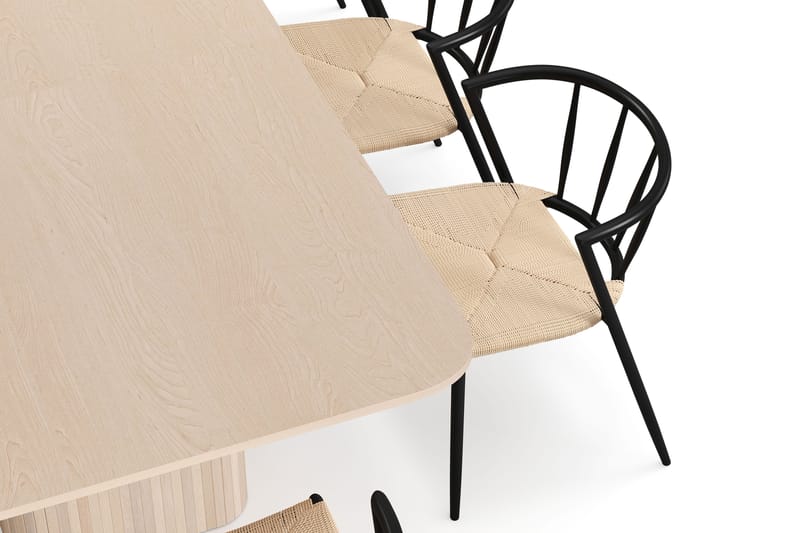 Kopparbo Spisebord 200-260 cm Uttrekkbart med ileggsplate med 8 Winston Spisestoler - Hvit / Beige / Metallben Svart - Møbler - Bord - Spisegruppe