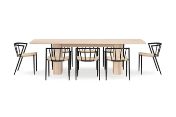 Kopparbo Spisebord 200-260 cm Uttrekkbart med ileggsplate med 8 Winston Spisestoler - Hvit / Beige / Metallben Svart - Møbler - Bord - Spisegruppe