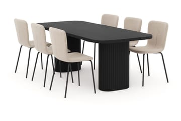 Kopparbo Spisebord 200 cm med 4 Katy Spisestoler - Svart / Greige Bouclé / Metallben Svart - Møbler - Bord - Spisegruppe