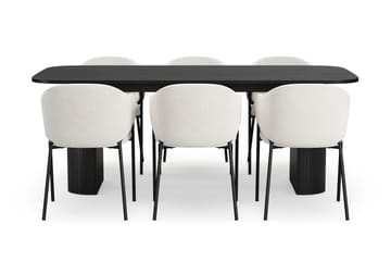 Kopparbo Spisebord 200 cm med 6 Filip Spisestoler - Svart / Hvit Bouclé - Møbler - Bord - Spisegruppe