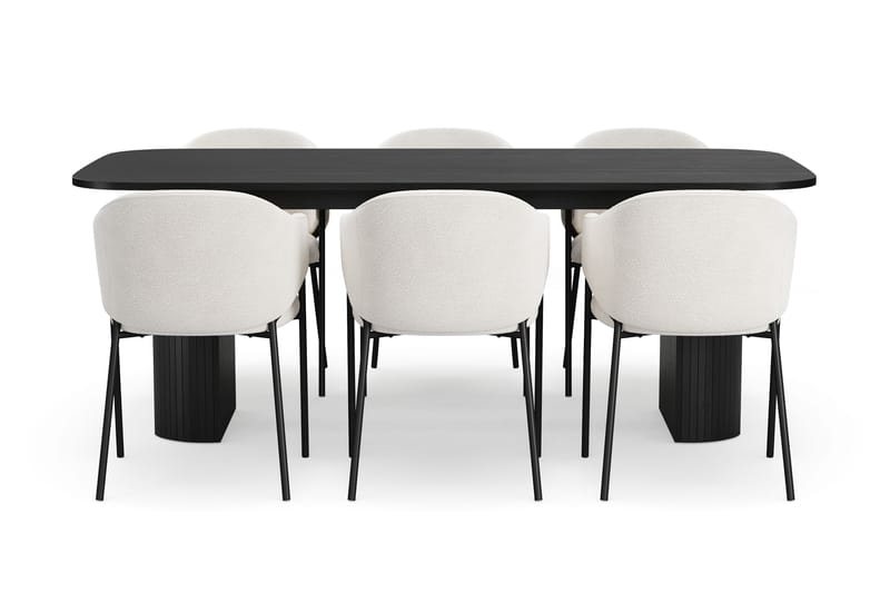 Kopparbo Spisebord 200 cm med 6 Filip Spisestoler - Svart / Hvit Bouclé - Møbler - Bord - Spisegruppe