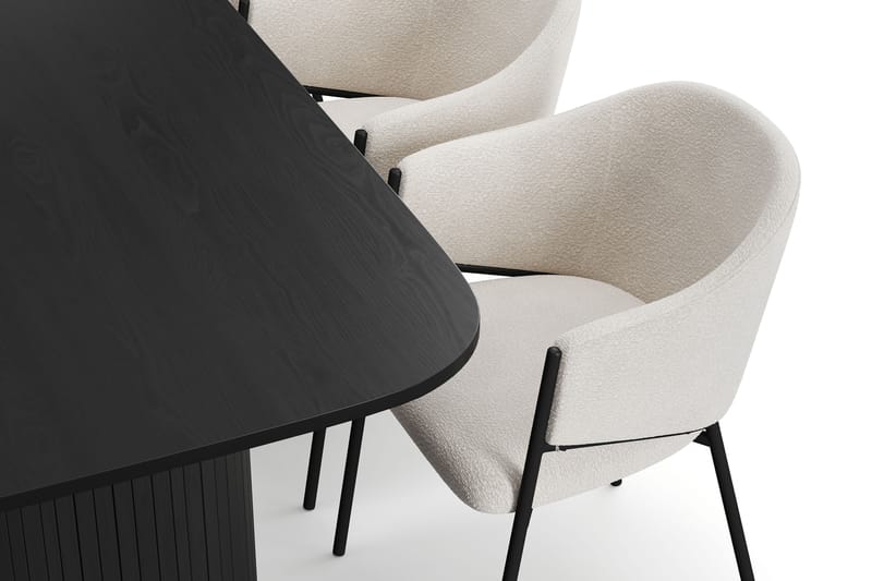 Kopparbo Spisebord 200 cm med 6 Filip Spisestoler - Svart / Hvit Bouclé - Møbler - Bord - Spisegruppe