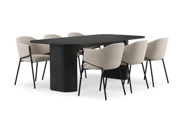 Kopparbo Spisebord 200 cm med 6 Filip Spisestoler - Svart / Taupe Bouclé - Møbler - Bord - Spisegruppe