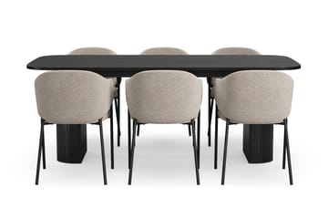 Kopparbo Spisebord 200 cm med 6 Filip Spisestoler - Svart / Taupe Bouclé - Møbler - Bord - Spisegruppe
