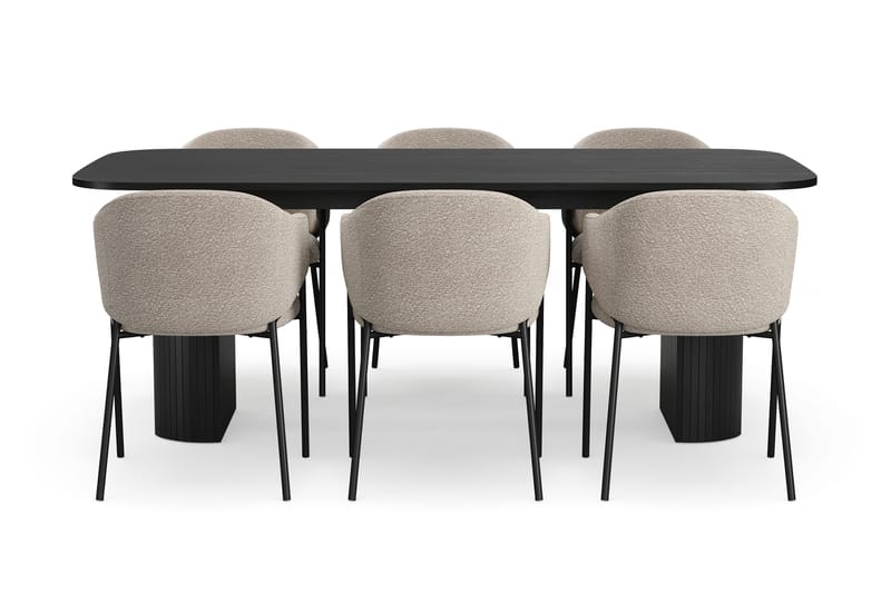 Kopparbo Spisebord 200 cm med 6 Filip Spisestoler - Svart / Taupe Bouclé - Møbler - Bord - Spisegruppe