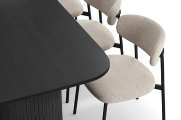 Kopparbo Spisebord 200 cm med 6 Lucy Spisestoler - Svart / Greige Bouclé / Metallben Svart - Møbler - Bord - Spisegruppe