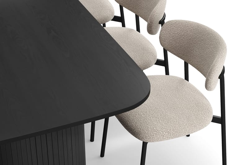 Kopparbo Spisebord 200 cm med 6 Lucy Spisestoler - Svart / Greige Bouclé / Metallben Svart - Møbler - Bord - Spisegruppe