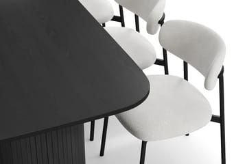 Kopparbo Spisebord 200 cm med 6 Lucy Spisestoler - Svart / Hvit Bouclé / Metallben Svart - Møbler - Bord - Spisegruppe