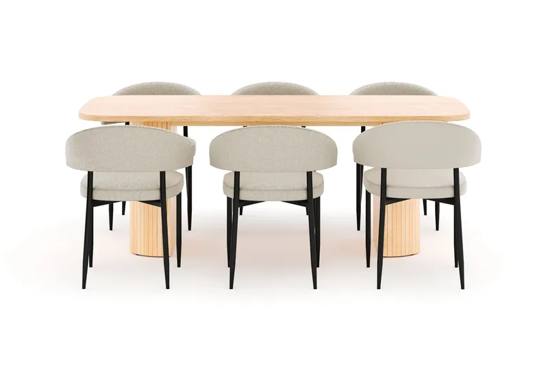 Kopparbo Spisebord 200 cm med 6 Sawako Stoler - Natur - Møbler - Bord - Spisegruppe