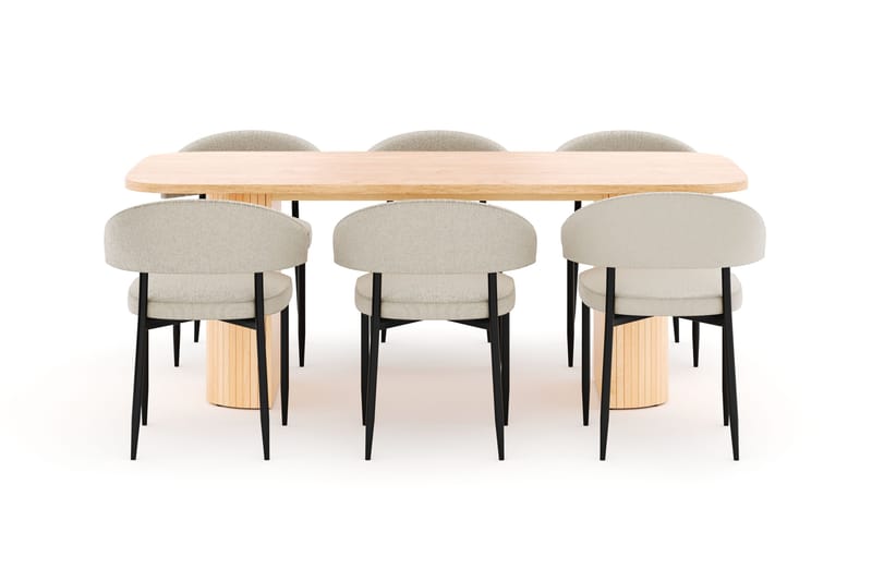 Kopparbo Spisebord 200 cm med 6 Sawako Stoler - Natur - Møbler - Bord - Spisegruppe