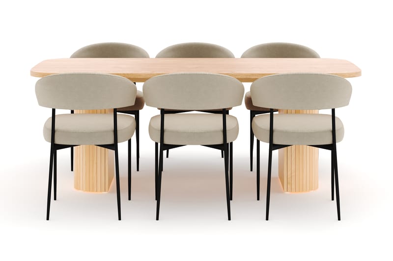 Kopparbo Spisebord 200 cm med 6 Sawako Stoler - Natur - Møbler - Bord - Spisegruppe
