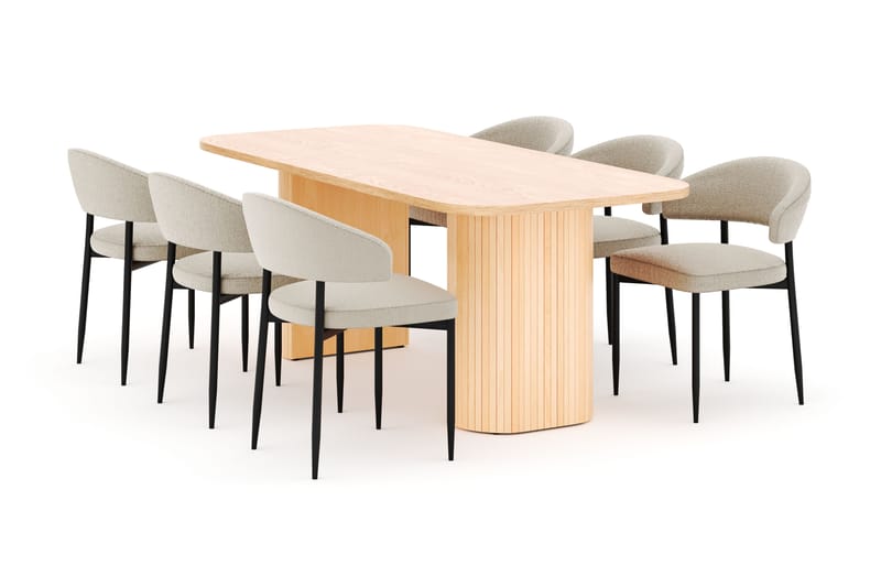 Kopparbo Spisebord 200 cm med 6 Sawako Stoler - Natur - Møbler - Bord - Spisegruppe
