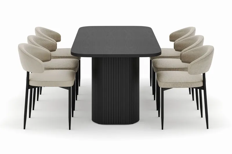 Kopparbo Spisebord 200 cm med 6 Sawako Stoler - Svart - Møbler - Bord - Spisegruppe