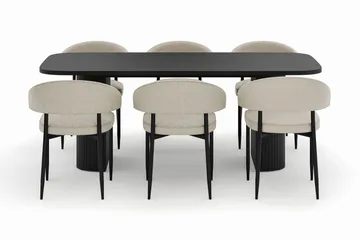 Kopparbo Spisebord 200 cm med 6 Sawako Stoler - Svart - Møbler - Bord - Spisegruppe