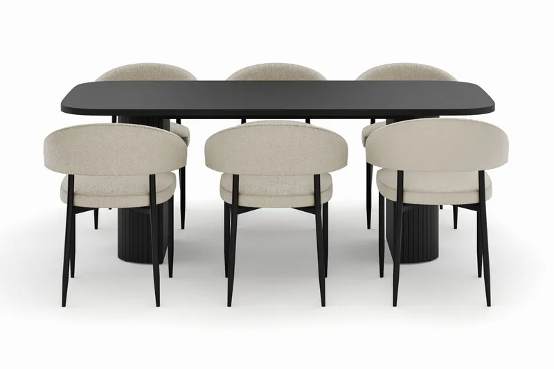 Kopparbo Spisebord 200 cm med 6 Sawako Stoler - Svart - Møbler - Bord - Spisegruppe