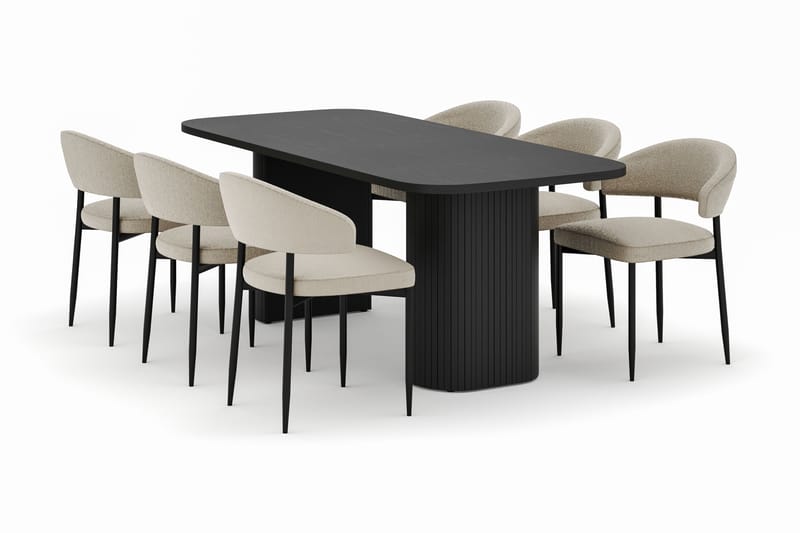 Kopparbo Spisebord 200 cm med 6 Sawako Stoler - Svart - Møbler - Bord - Spisegruppe