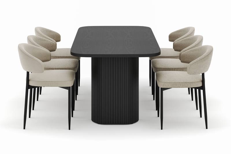 Kopparbo Spisebord 200 cm med 6 Sawako Stoler - Svart - Møbler - Bord - Spisegruppe
