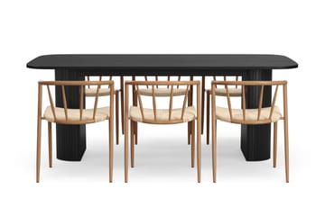Kopparbo Spisebord 200 cm med 6 Winston Spisestoler - Svart / Beige / Metallben Eik - Møbler - Bord - Spisegruppe