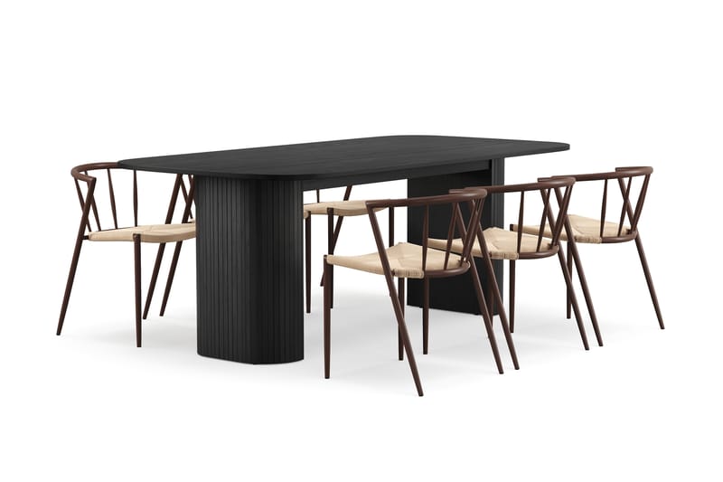 Kopparbo Spisebord 200 cm med 6 Winston Spisestoler - Svart / Beige / Metallben Røkt eik - Møbler - Bord - Spisegruppe