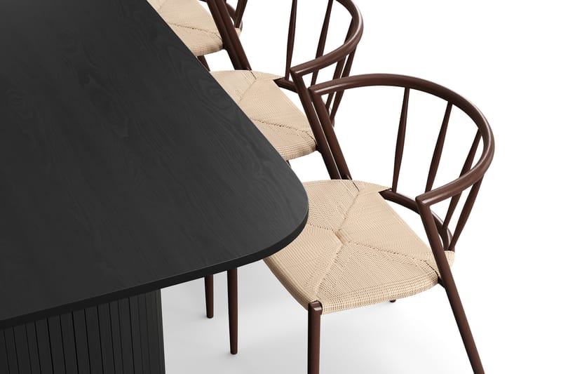 Kopparbo Spisebord 200 cm med 6 Winston Spisestoler - Svart / Beige / Metallben Røkt eik - Møbler - Bord - Spisegruppe