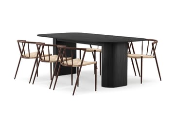 Kopparbo Spisebord 200 cm med 6 Winston Spisestoler - Svart / Beige / Metallben Røkt eik - Møbler - Bord - Spisegruppe